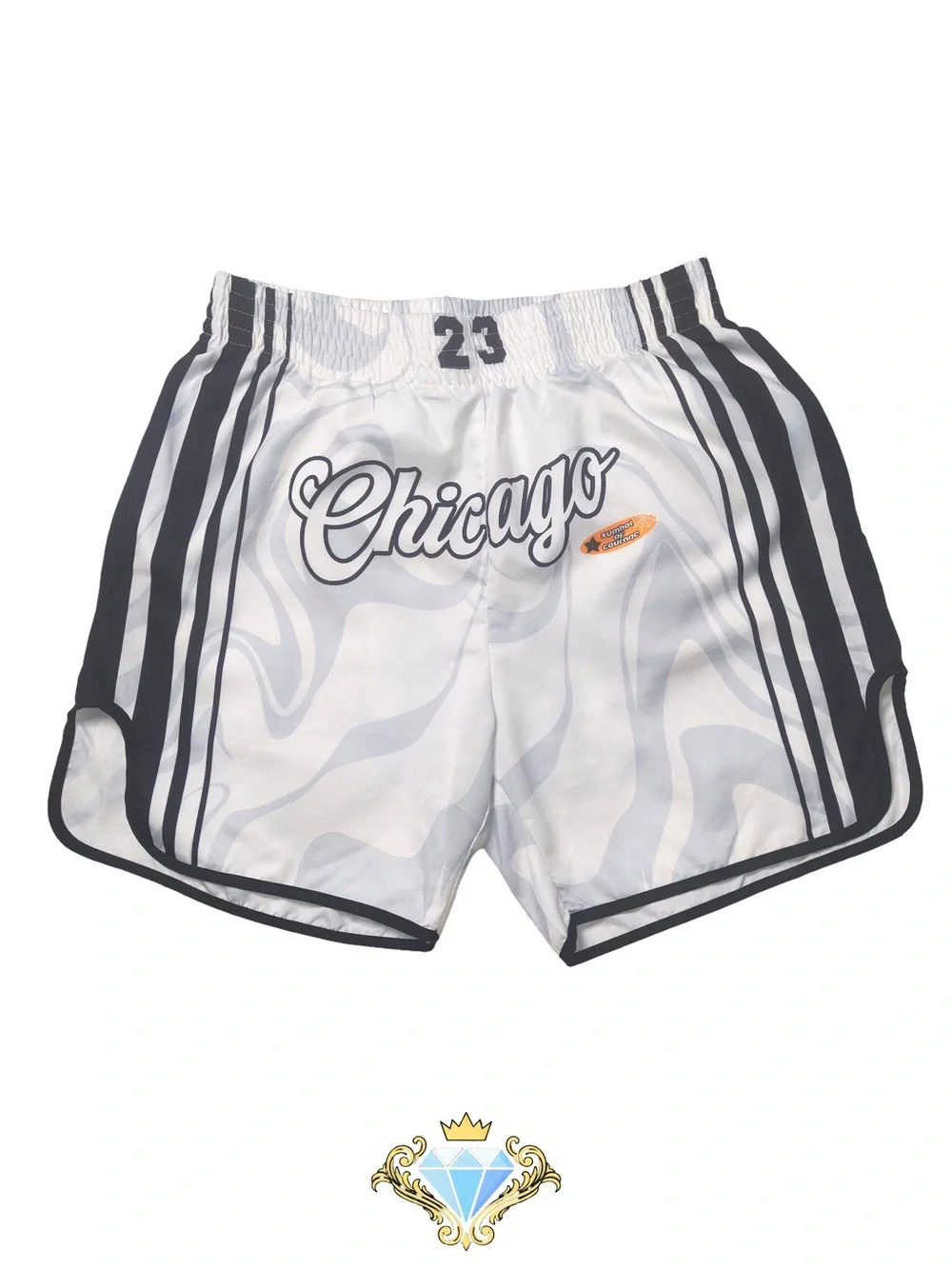 ROMWE Men’s Chicago 23 Graphic Mesh Shorts White Grey XL EUC Streetwear